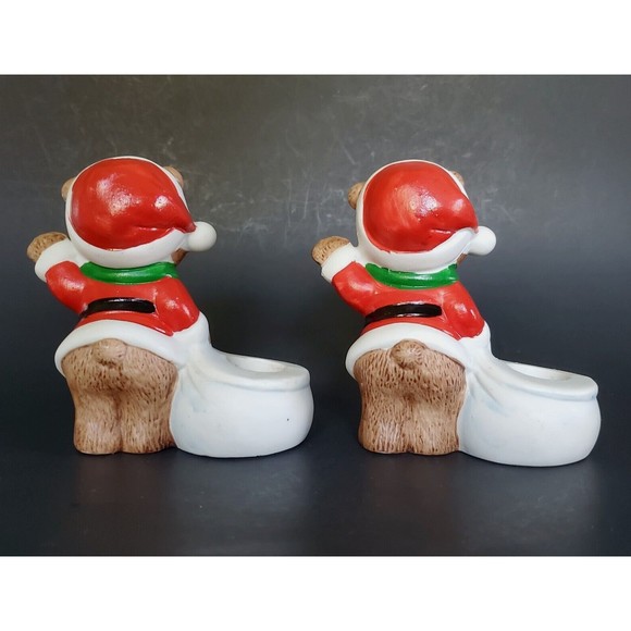JSNY Holiday Friends Teddy Bear Santa Christmas Candle Stick Holders Vtg Taiwan - Picture 2 of 7